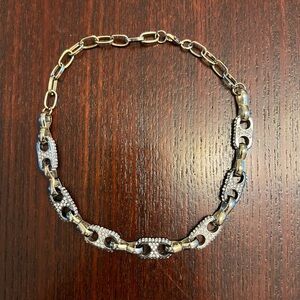 Antique- look Gold and Silver Mariner Chain Link Necklace with Crystals